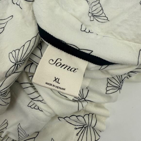 Soma Pajama Top Women XL Ivory Button Up Long Sleeve Butterflies Comfy Cozy - Picture 7 of 11